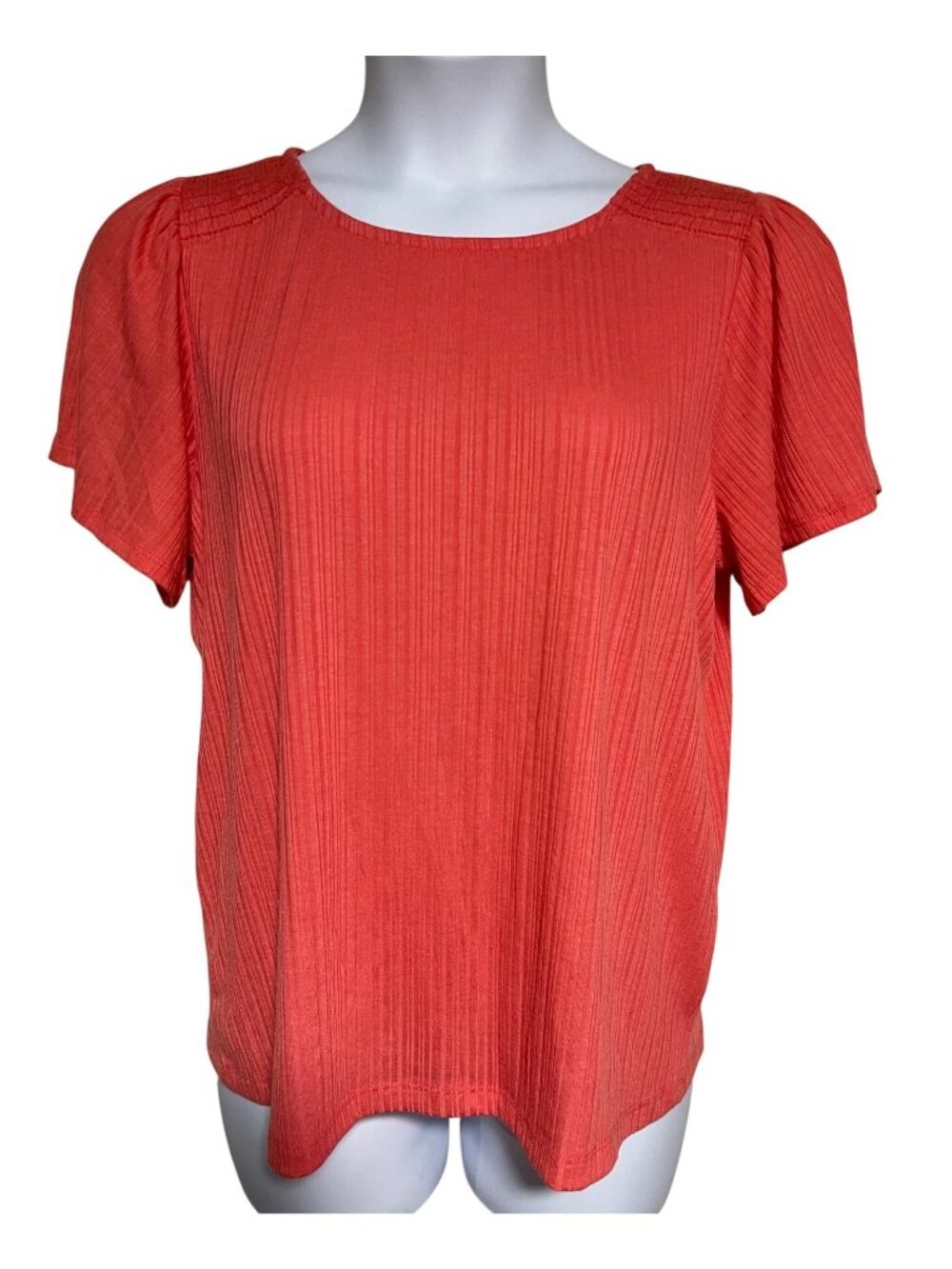 Staccato Nevea Flutter Sleeve Knit Top Womens XL Coral Lightweight Summer Blouse